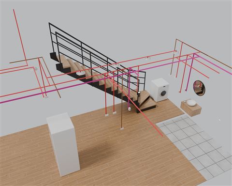 Floor-1 corridor and stair: electrical wiring