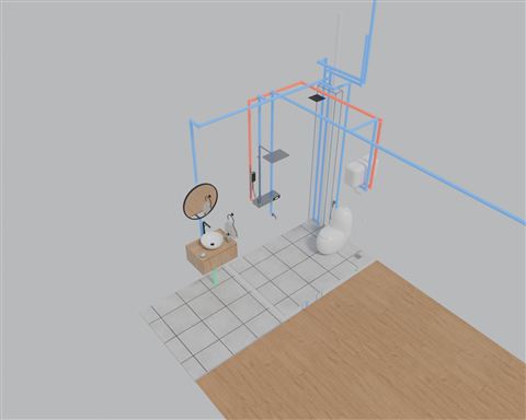 WC2 and alcove: water pipes