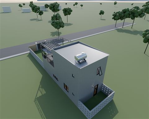 Roof with the 500 L water tank